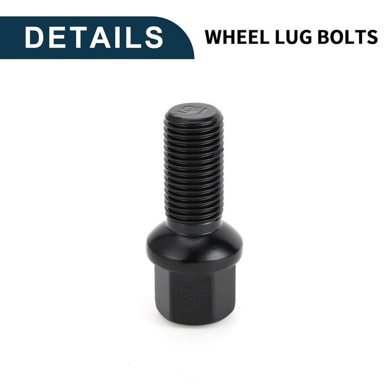 TUCKBOLD M14x1.5mm Ball Seat Wheel Lug Bolt for Volkswagen 19mm Hex 27mm Shank Length Sturdy | Extended Bolts Black 10 Pcs - Image 4